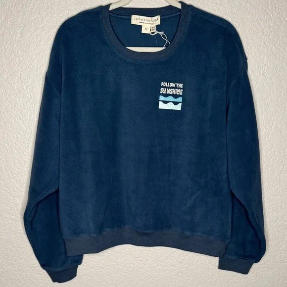 Saltwater LUXE Follow the Sunshine Sweatshirt Sz Med Summer Windy Beach Graphic - Picture 2 of 5